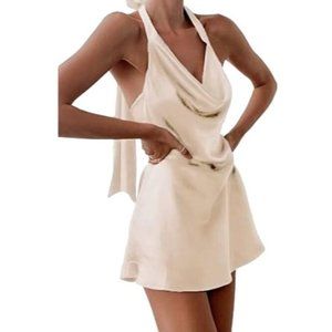 NWT Cantonwalker Cowl Neck Halter-neck Satin Mini Dress | Large